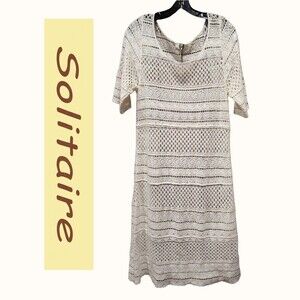 Solitaire NEW Allover Crochet Medallion 100% Cotton Cream Shift Dress S